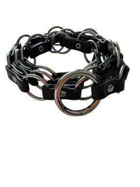 Black Faux Leather O Ring Belt Chain Punk Goth Adjustable Waist Statement Access